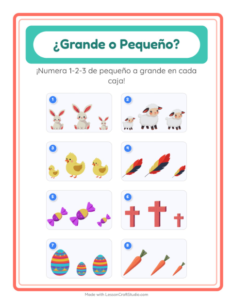 Vista previa de la hoja de Grande O Pequeño con Pascua para preescolar