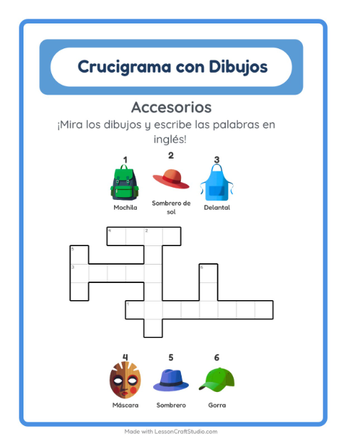 Crucigrama ilustrado en inglés – Accesorios