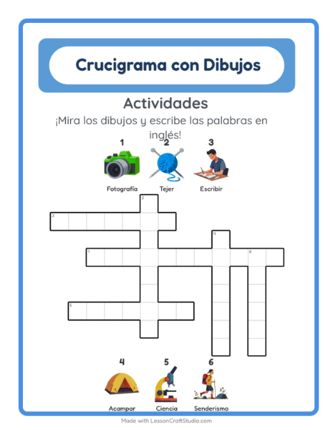 Crucigrama ilustrado en inglés – Acciones