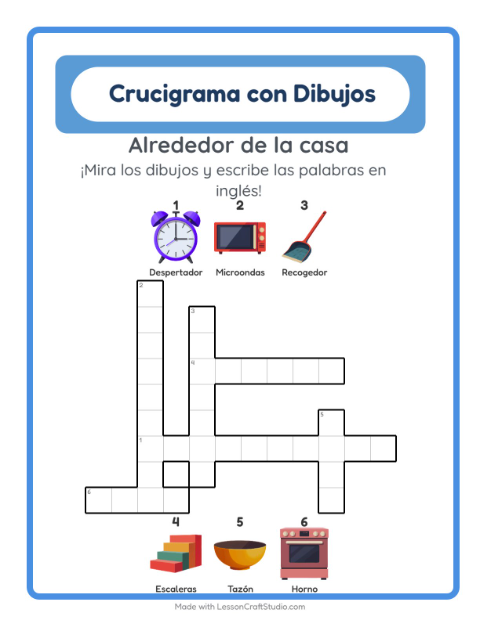Vista previa de Aprender inglés: Por La Casa – crucigrama para niños