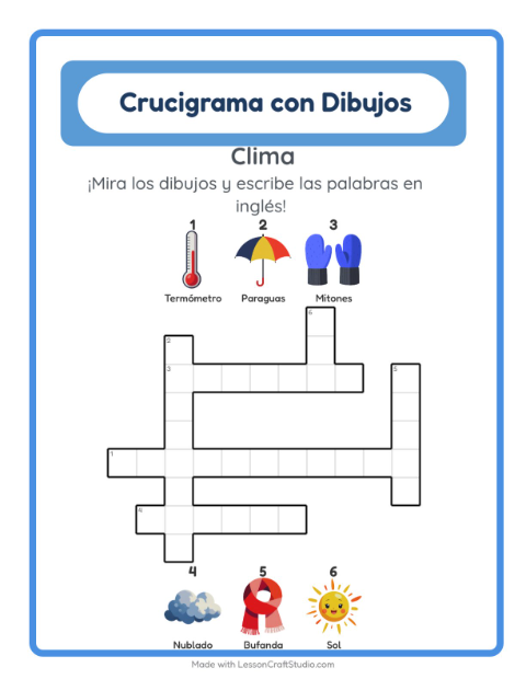 Vista previa de Aprender inglés: El Tiempo – crucigrama para niños