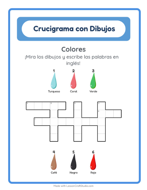 Vista previa de Aprender inglés: Colores – crucigrama para niños