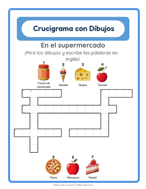 Crucigrama ilustrado en inglés – En El Supermercado