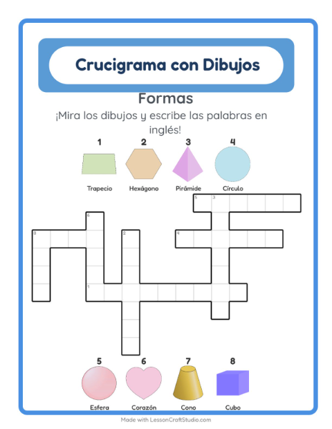 Vista previa de Aprender inglés: Formas – crucigrama para niños