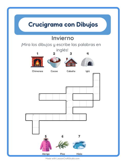 Crucigrama ilustrado en inglés – Invierno