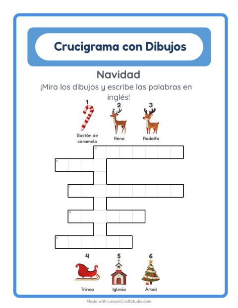 Vista previa de Aprender inglés: Navidad – crucigrama para niños