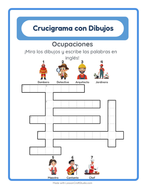Crucigrama ilustrado en inglés – Oficios