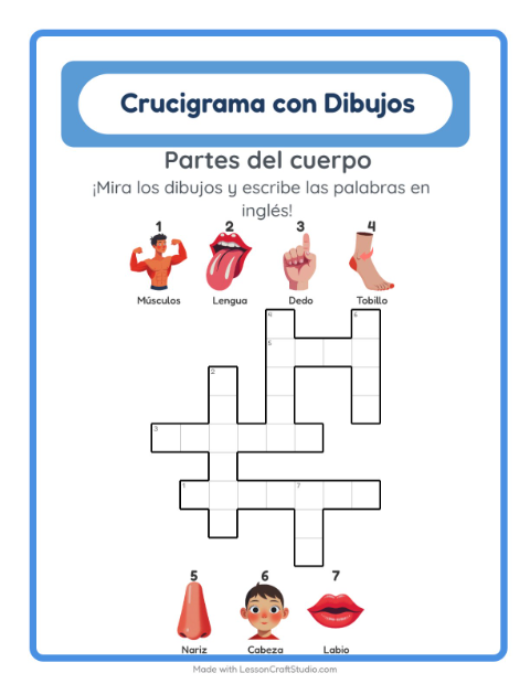 Crucigrama ilustrado en inglés – Partes Del Cuerpo