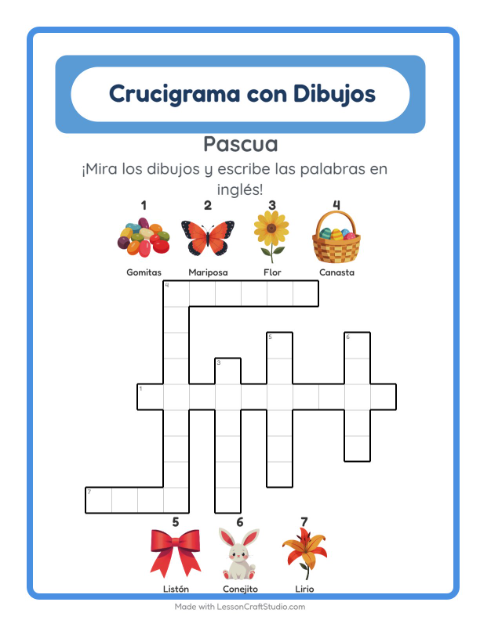 Crucigrama ilustrado en inglés – Pascua