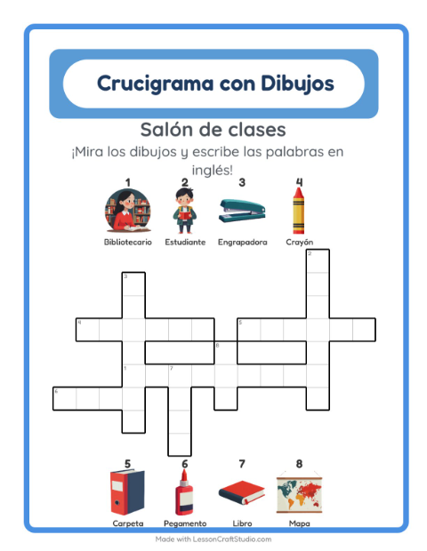 Crucigrama ilustrado en inglés – Aula