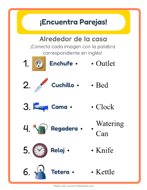 Une imágenes y palabras en inglés – Por La Casa