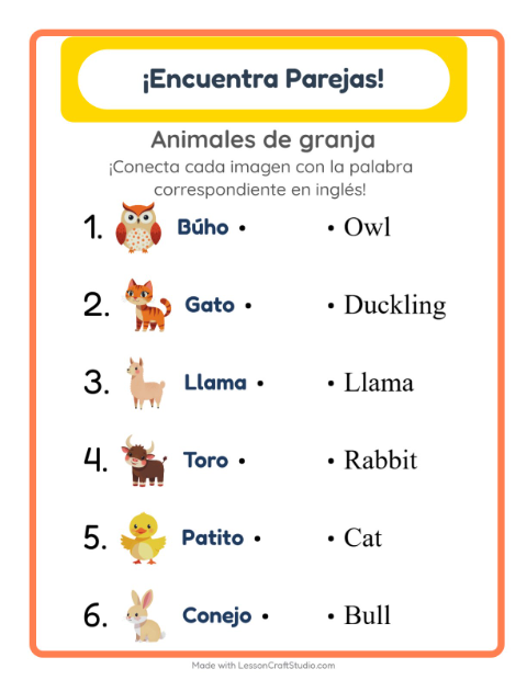 Une imágenes y palabras en inglés – Animales De Granja