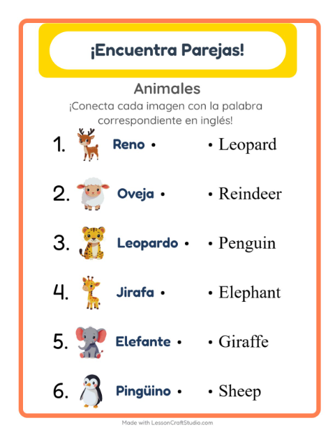 Vista previa de Aprender inglés: Animales – une imágenes y palabras para niños