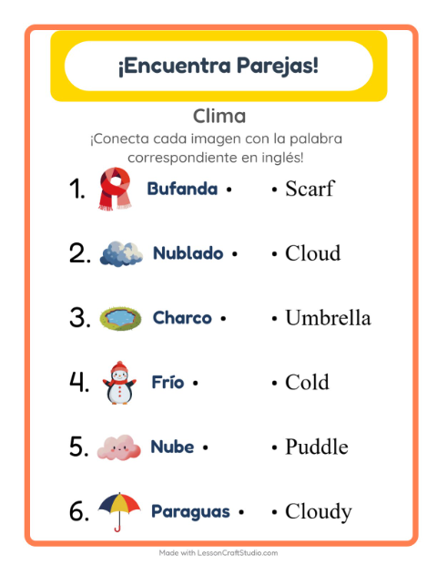 Vista previa de Aprender inglés: El Tiempo – une imágenes y palabras para niños