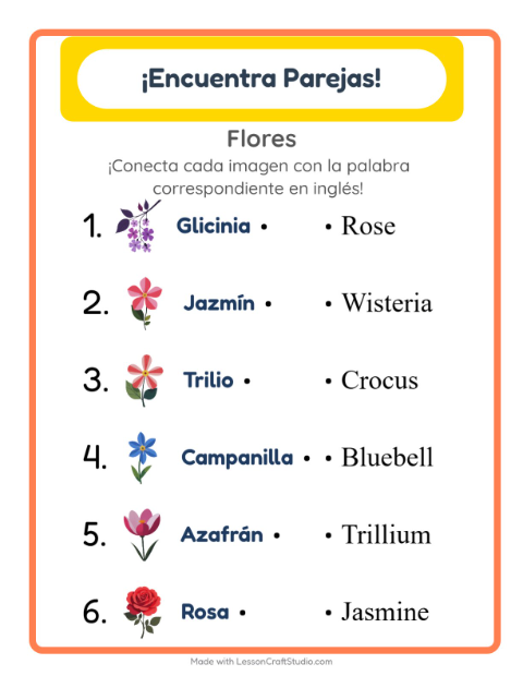 Une imágenes y palabras en inglés – Flores