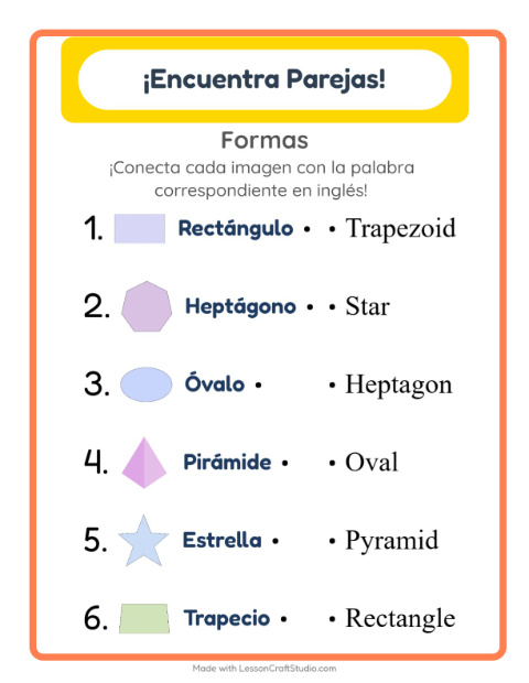 Vista previa de Aprender inglés: Formas – une imágenes y palabras para niños