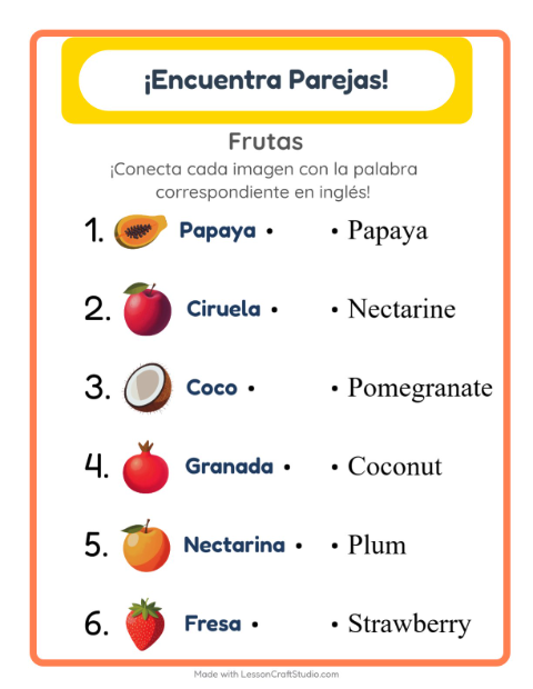 Vista previa de Aprender inglés: Frutas – une imágenes y palabras para niños