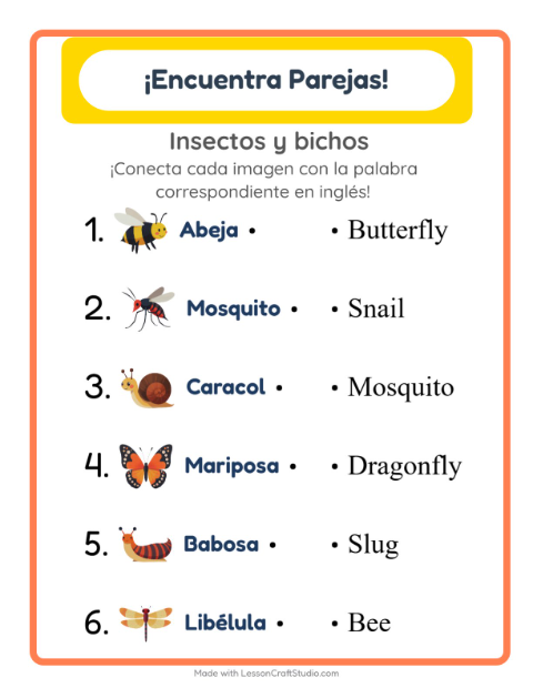Vista previa de Aprender inglés: Insectos Y Bichos – une imágenes y palabras para niños