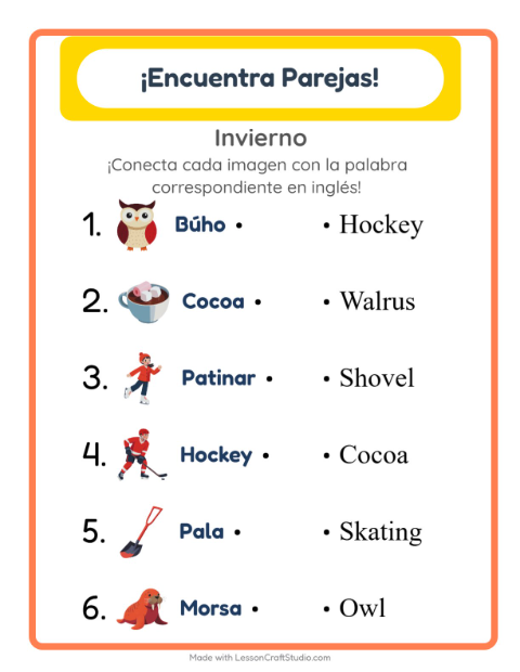 Une imágenes y palabras en inglés – Invierno