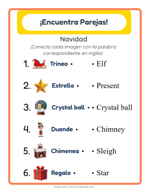 Une imágenes y palabras en inglés – Navidad