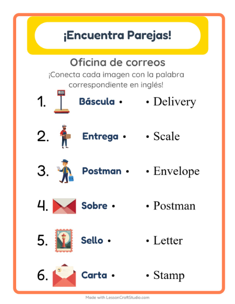 Une imágenes y palabras en inglés – Oficina De Correos