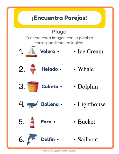 Une imágenes y palabras en inglés – Playa
