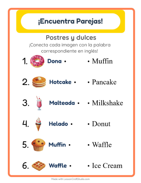 Une imágenes y palabras en inglés – Postres Y Dulces