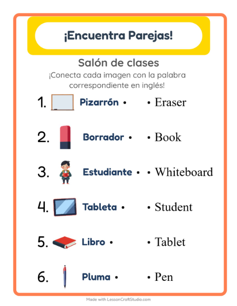 Une imágenes y palabras en inglés – Aula