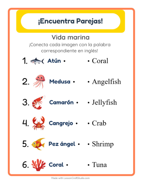 Vista previa de Aprender inglés: Vida Marina – une imágenes y palabras para niños