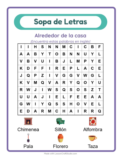 Sopa de letras en inglés con imágenes – Por La Casa