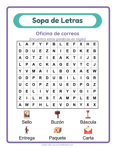 Sopa de letras en inglés con imágenes – Oficina De Correos