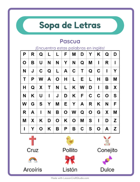 Sopa de letras en inglés con imágenes – Pascua