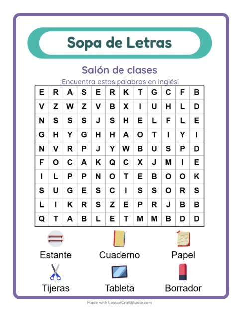 Sopa de letras en inglés con imágenes – Aula