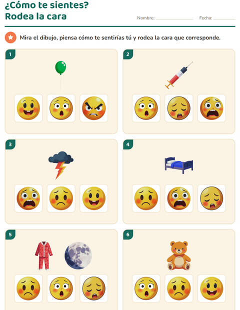 Vista previa de la hoja de Las emociones para jardín infantil