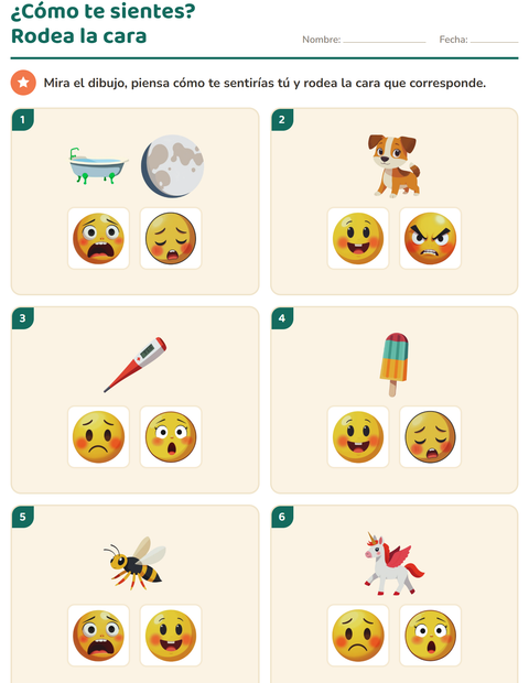 Vista previa de la hoja de Las emociones para jardín infantil