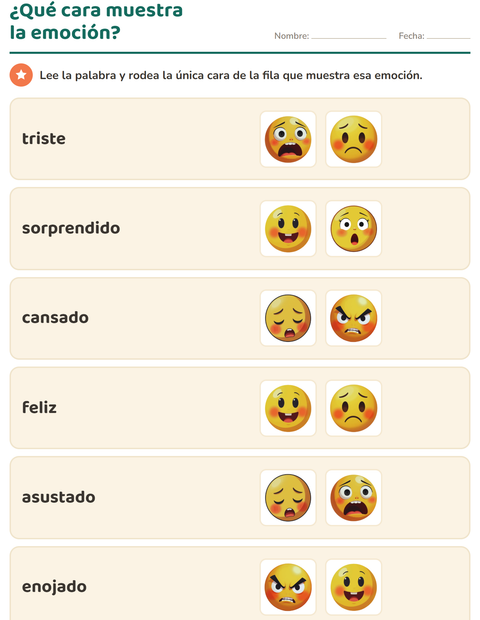 Vista previa de la hoja de Las emociones para jardín infantil