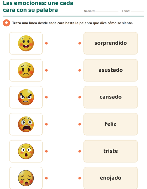 Las emociones: une cada cara con su palabra — preescolar