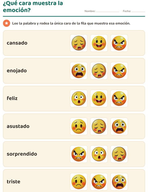 ¿Qué cara muestra la emoción? — preescolar