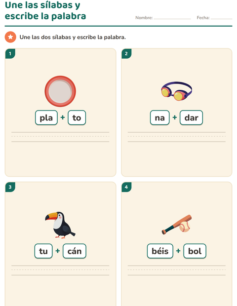 Vista previa de la hoja de Lectura de sílabas para grado 1