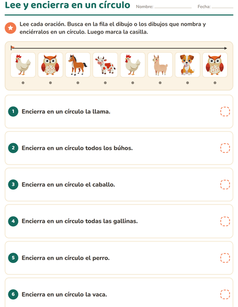 Vista previa de la hoja de Lee y haz con Animales de granja para grado 1
