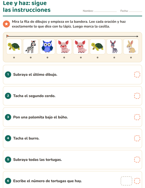 Lee y haz: sigue las instrucciones con animales — primer grado