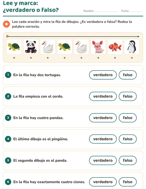 Vista previa de la hoja de Lee y haz con Animales para grado 1
