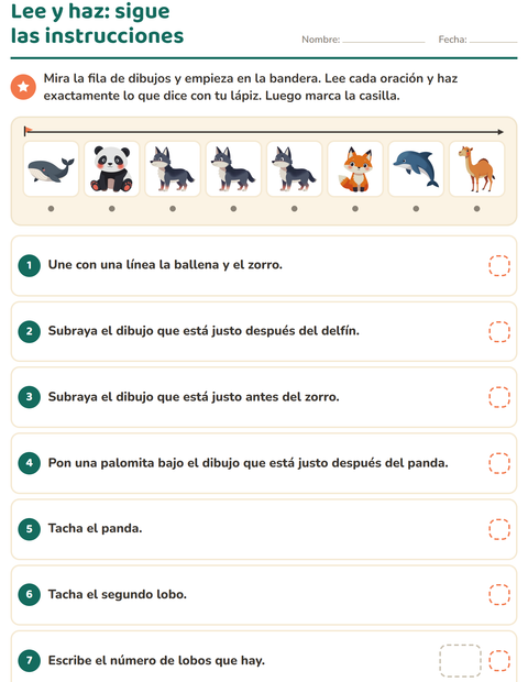 Vista previa de la hoja de Lee y haz con Animales para grado 1