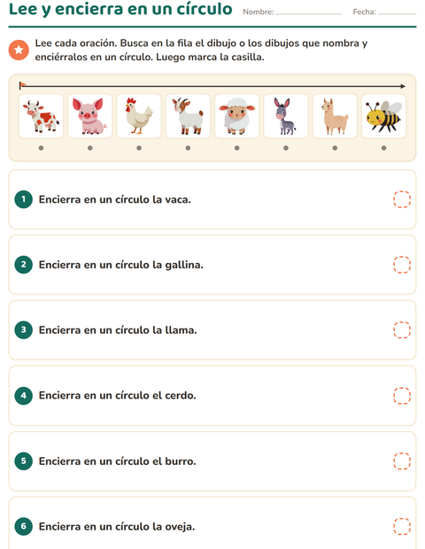 Vista previa de la hoja de Lee y haz con Animales de granja para grado 1
