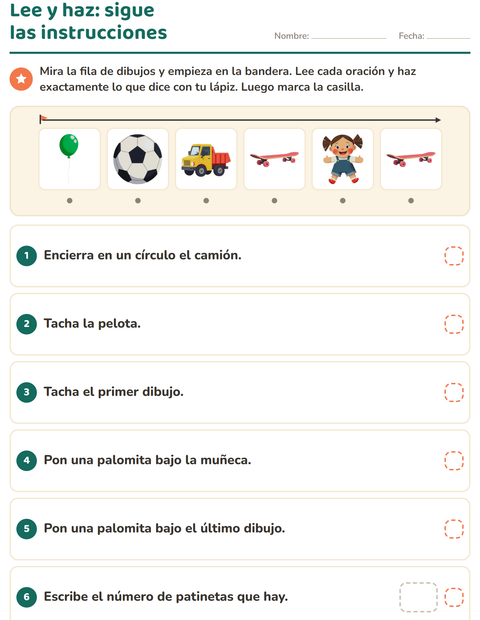Vista previa de la hoja de Lee y haz con Juguetes para grado 1