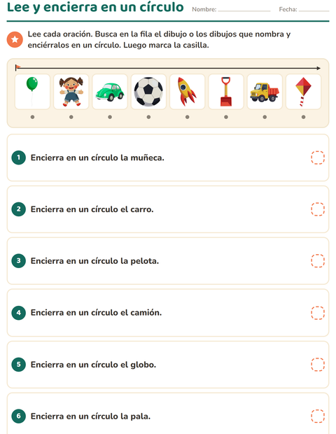 Vista previa de la hoja de Lee y haz con Juguetes para grado 1