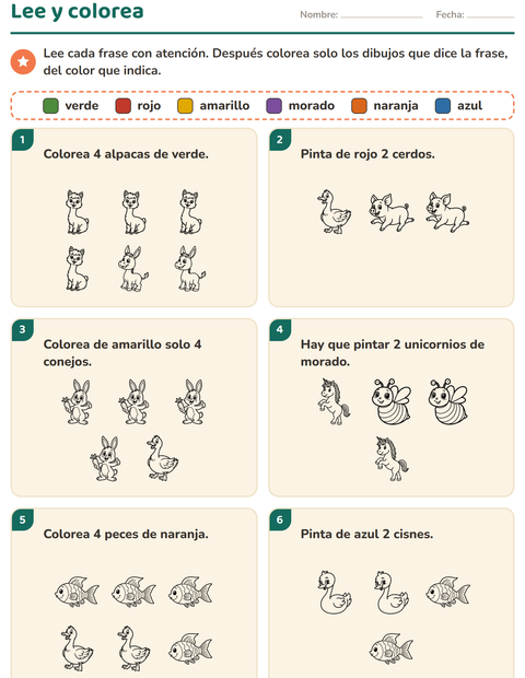 Vista previa de la hoja de Leer y colorear con Animales de granja BN para grado 1