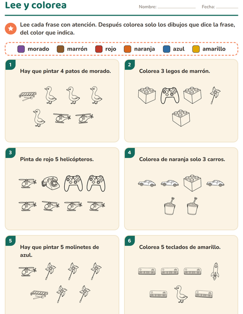 Vista previa de la hoja de Leer y colorear con Juguetes BN 2 para grado 1