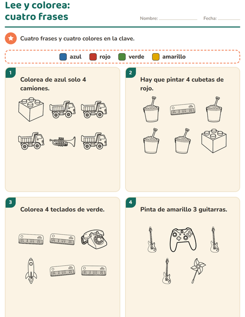 Vista previa de la hoja de Leer y colorear con Juguetes BN 2 para grado 1