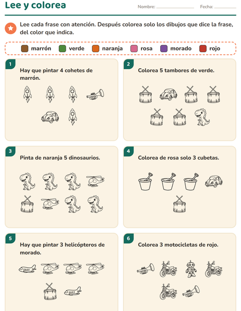 Vista previa de la hoja de Leer y colorear con Juguetes BN para grado 1